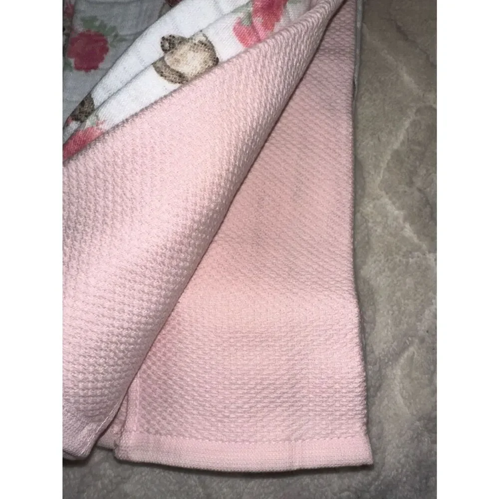 SA Easter Bunny Floral White Pink Muslin Cotton Tea Kitchen Towels Set of 3